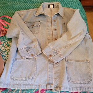 Faded Glory Light Blue Denim Jacket with Branded Star Button, Longer Cut, XL